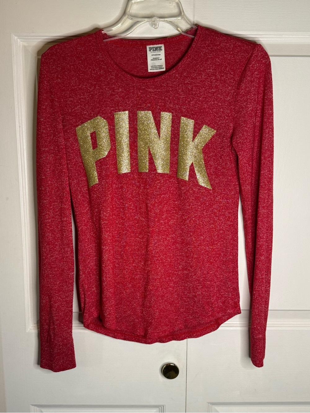 PINK Victoria's Secret Red Sweatshirt with Gold Glitter Logo